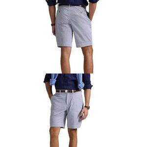 Polo Ralph Lauren Mens Blue White Gingham Seersucker Shorts Size 38 Cotton
